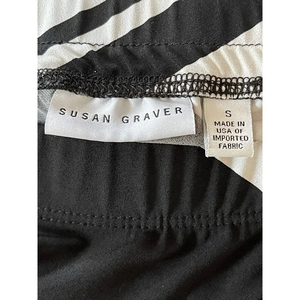 Susan Graver Sz Small Liquid Knit Elastic Waist Asymmetrical Skirt Black White